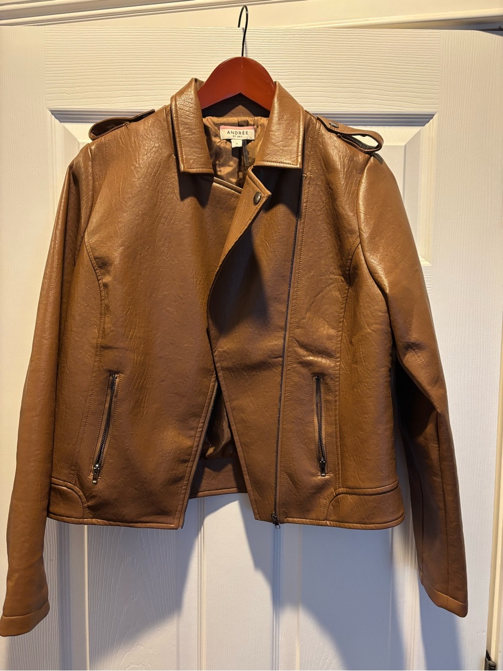 Andree Brown Faux Leather Moto Jacket